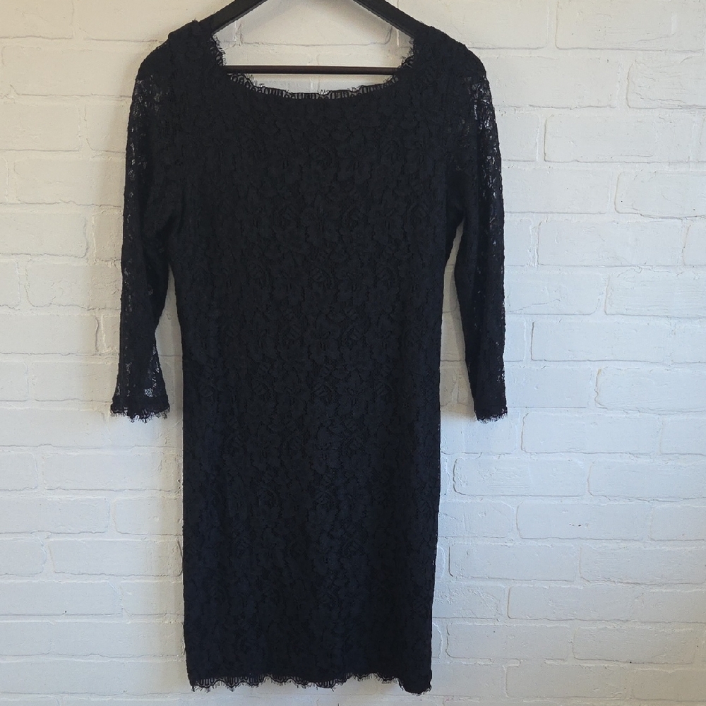 Diane Von Furstenberg Elegant Black Lace Long Sleeve Dress